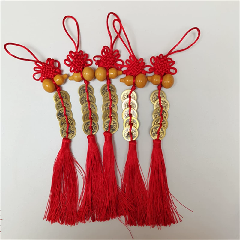 Оптовая продажа фабрики персиковая Тыква Чистая медь пять императорских денег кулон маленький китайский узел моделирование медные деньги креативный автомобильный кулон