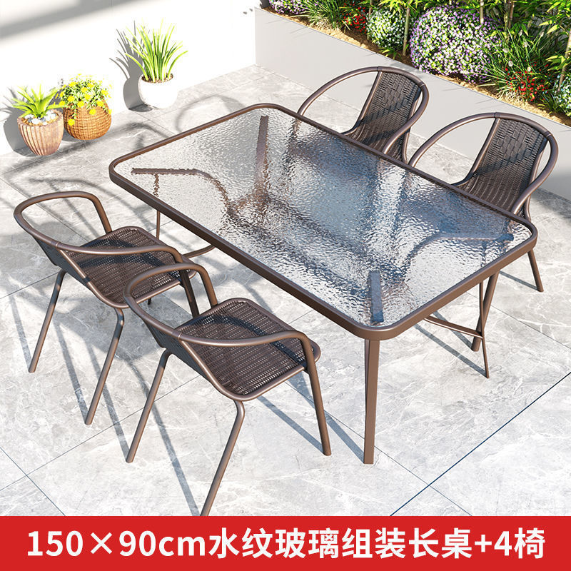 150 water pattern long table + 4 chairs
