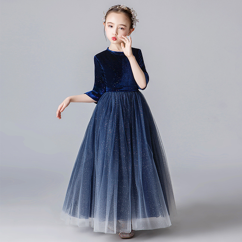 Vestido de noche para niños vestido de princesa para niñas estilo occidental niña de las flores anfitrión desfile espectáculo de piano de alta gama disfraz de otoño e invierno