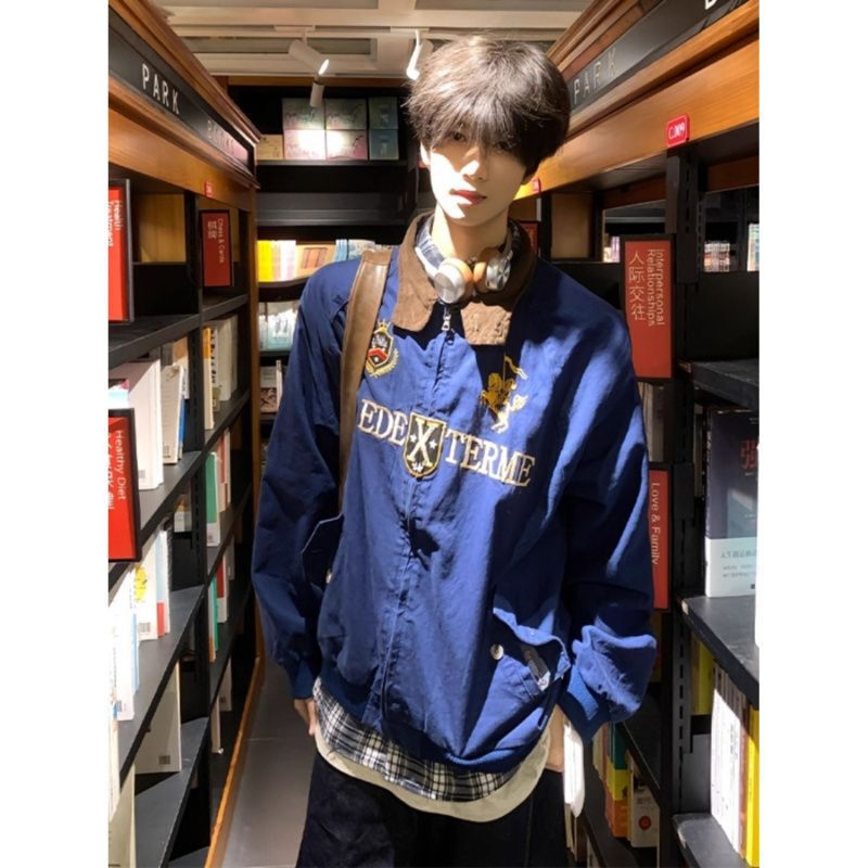 American Retro Stripesd Zipper Cardigan Sweatshirt Men's Autum Trendy Brand High-End Cleanfit Lazy Couple Jacket