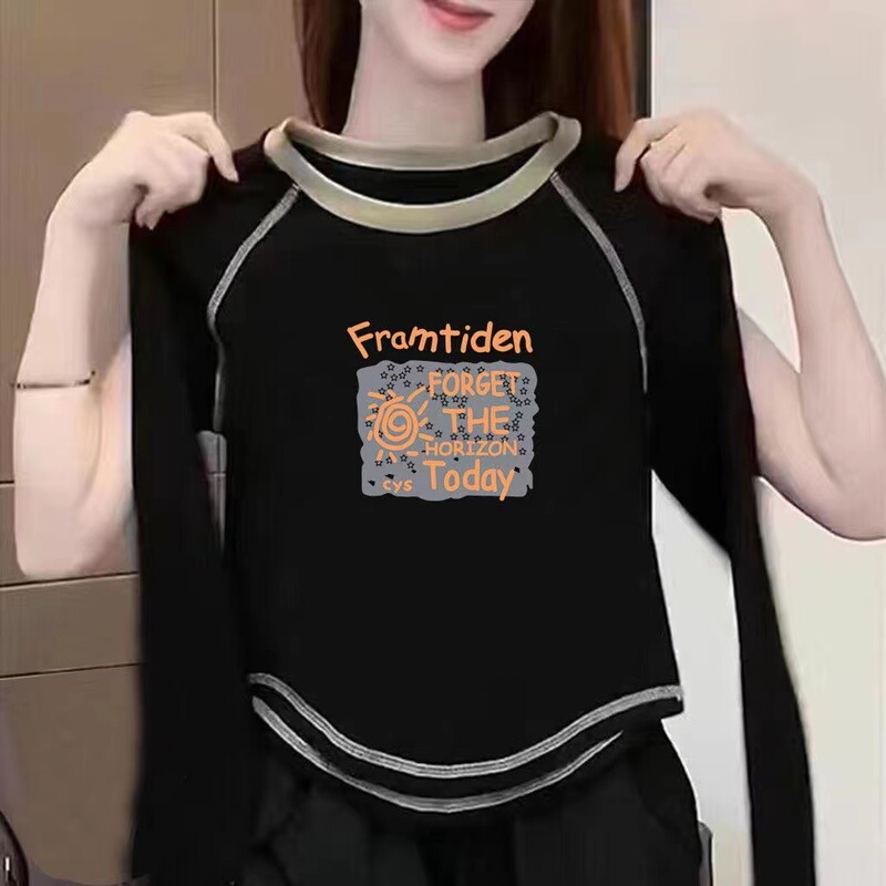 含棉打底衫女2025新款秋冬圆弧形不规则内搭长袖T恤短款别致上衣|undefined