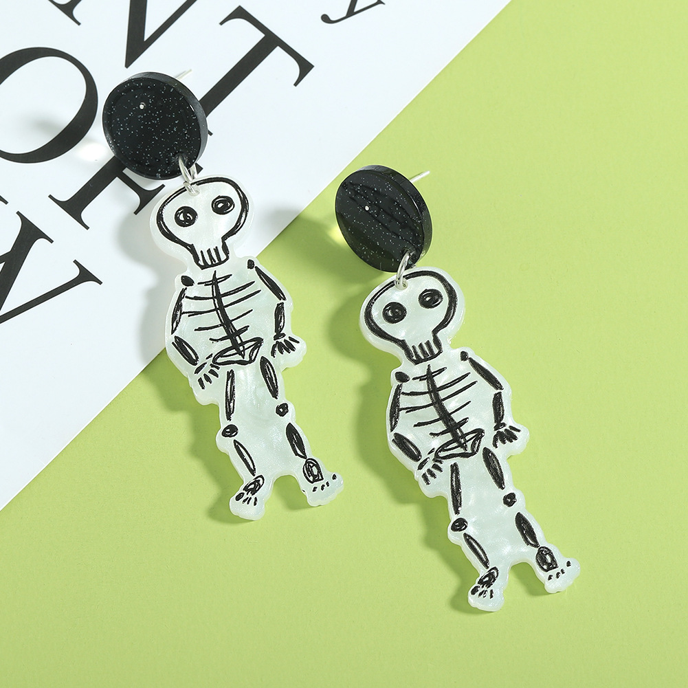 Halloween Acrylic Graffiti Skull Ghost Head Earrings Wholesale Jewelry Nihaojewelry display picture 5