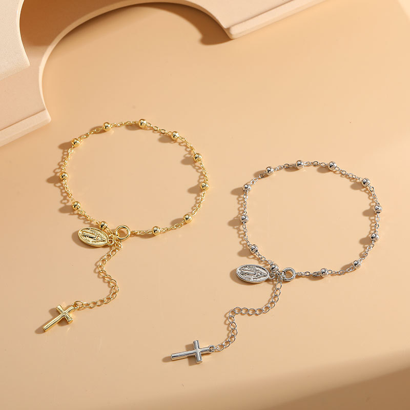 6g Weight Copper Pendant Material Bracelets Classification Copper Chain Material Casual Simple Style Human Cross Copper 14k Gold Plated Bracelets In Bulk