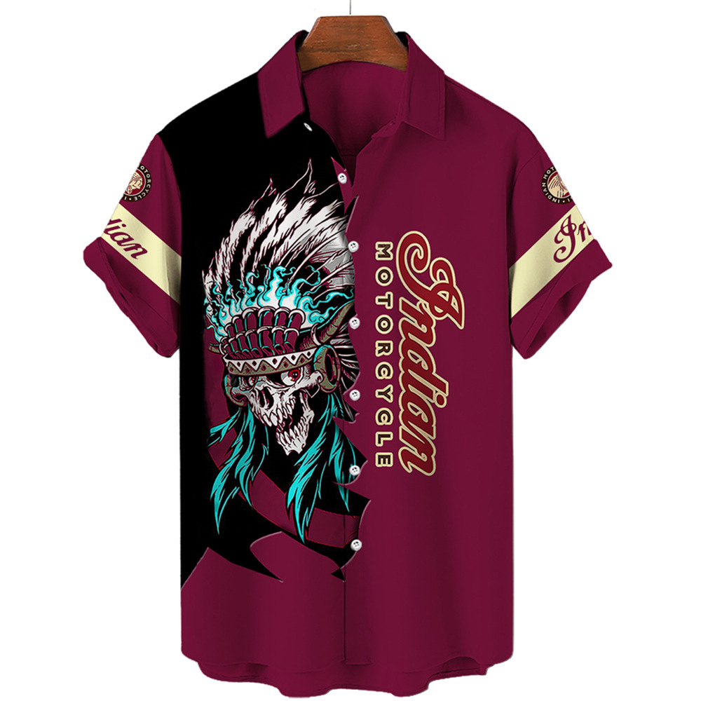 Camisa transfronteriza de manga corta para hombre, bomba de cuatro lados, carretera 66, camisa impresa digital 3D, patrón de rayas de fábrica de origen