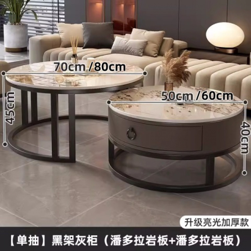 Mesa de centro redonda de pizarra de roca, sala de estar, hogar 2024, nuevo apartamento pequeño, minimalista, ligero, lujo, sensación de alta gama