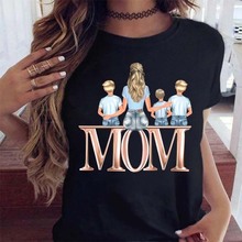 亚马逊wish跨境欧美 趣味母亲节印花图案圆领短袖T恤女上衣速卖通