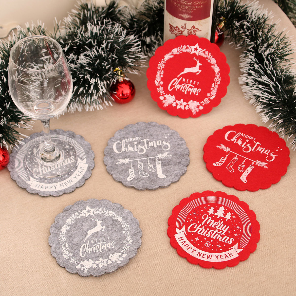 Nuevo feltro transfronterizo almohadilla de tazas de vino de Navidad almohadilla de té de Navidad hotel restaurante artículos de decoración del hogar image 1