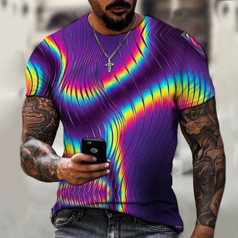 Comercio exterior transfronterizo hombres europeos y americanos holgados y transpirables camiseta de manga corta personalidad colorida visual vórtice impresión 3D