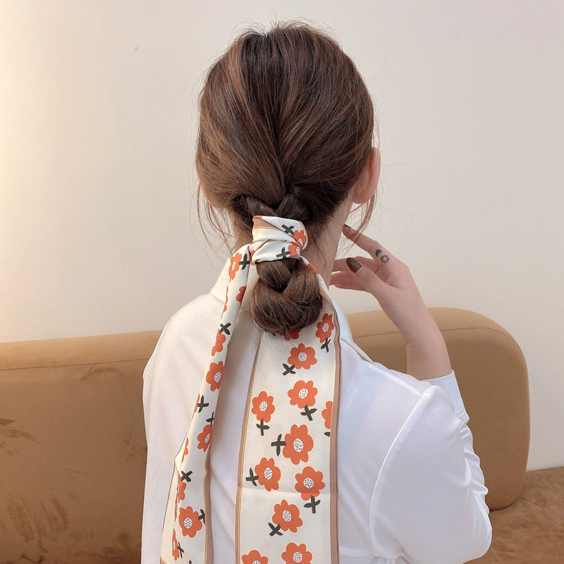 Orange flower* silk scarf with coffee edge