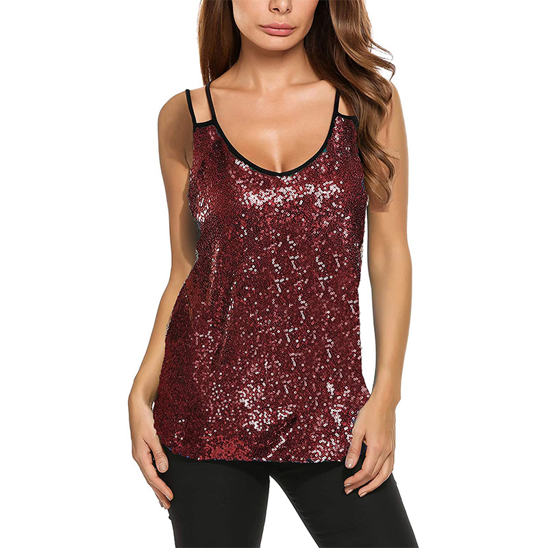 new fashion pure color sequin pullover sling top NSMAN53270