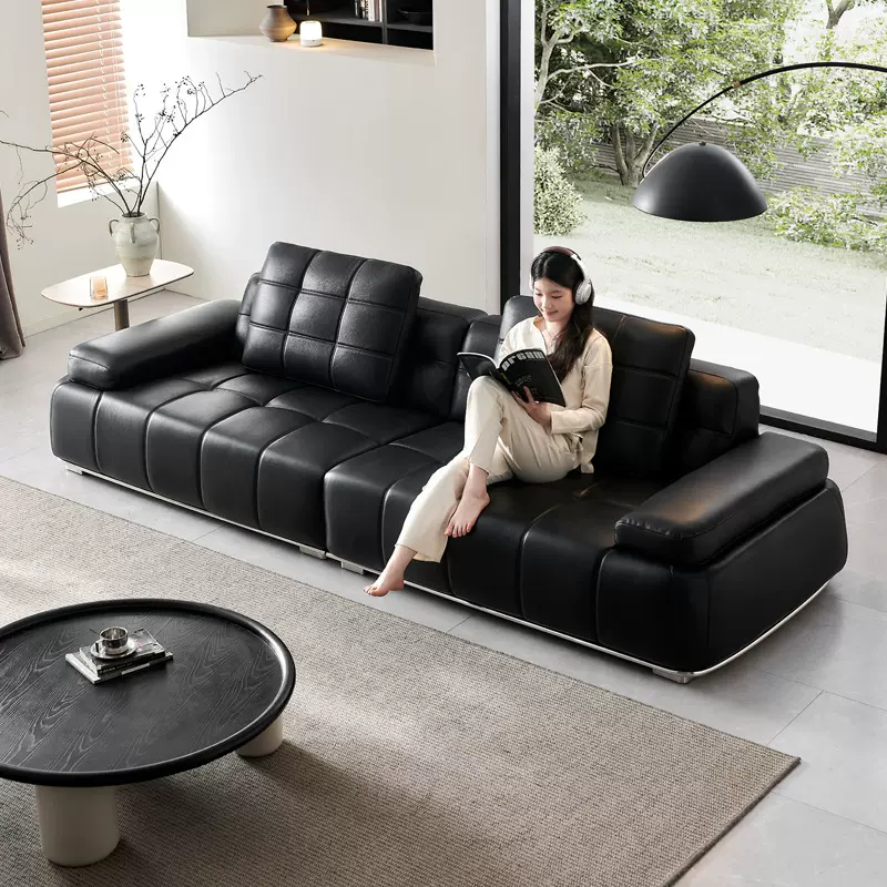 第三代新款劳伦斯真皮沙发意式设计师客厅直排四人位黑色高端沙发