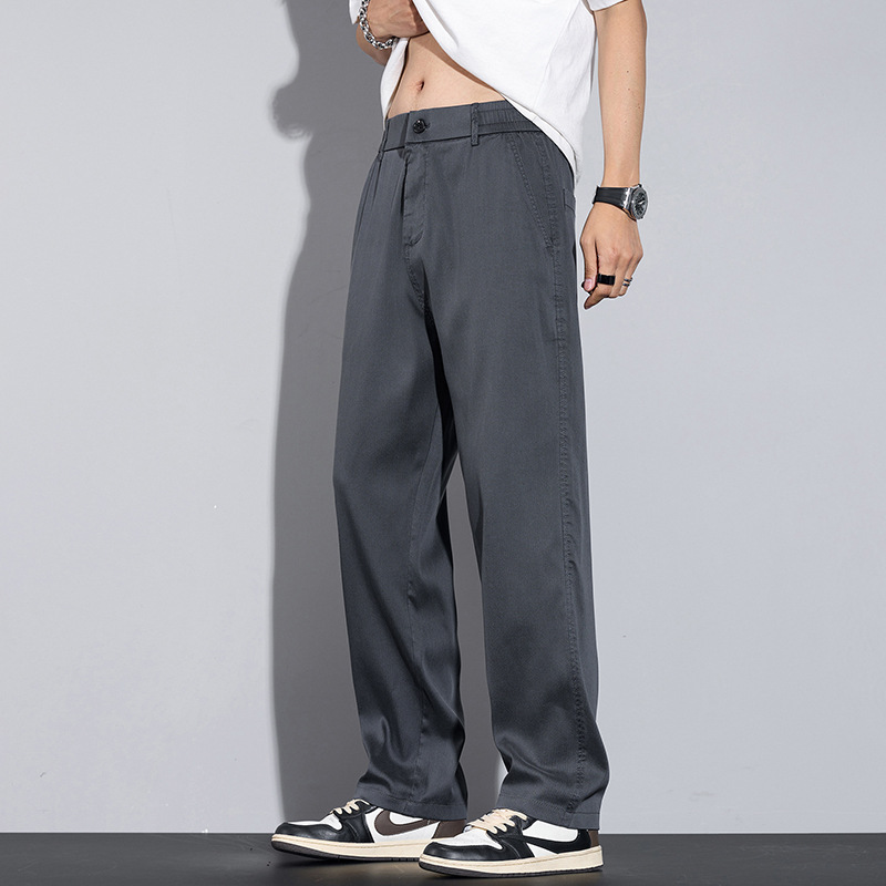 Summer New Style Casual Pants Boys Thin Anti-Wrinkle Tencel Lyocell Cool and Sag Loose Straight Long Pants