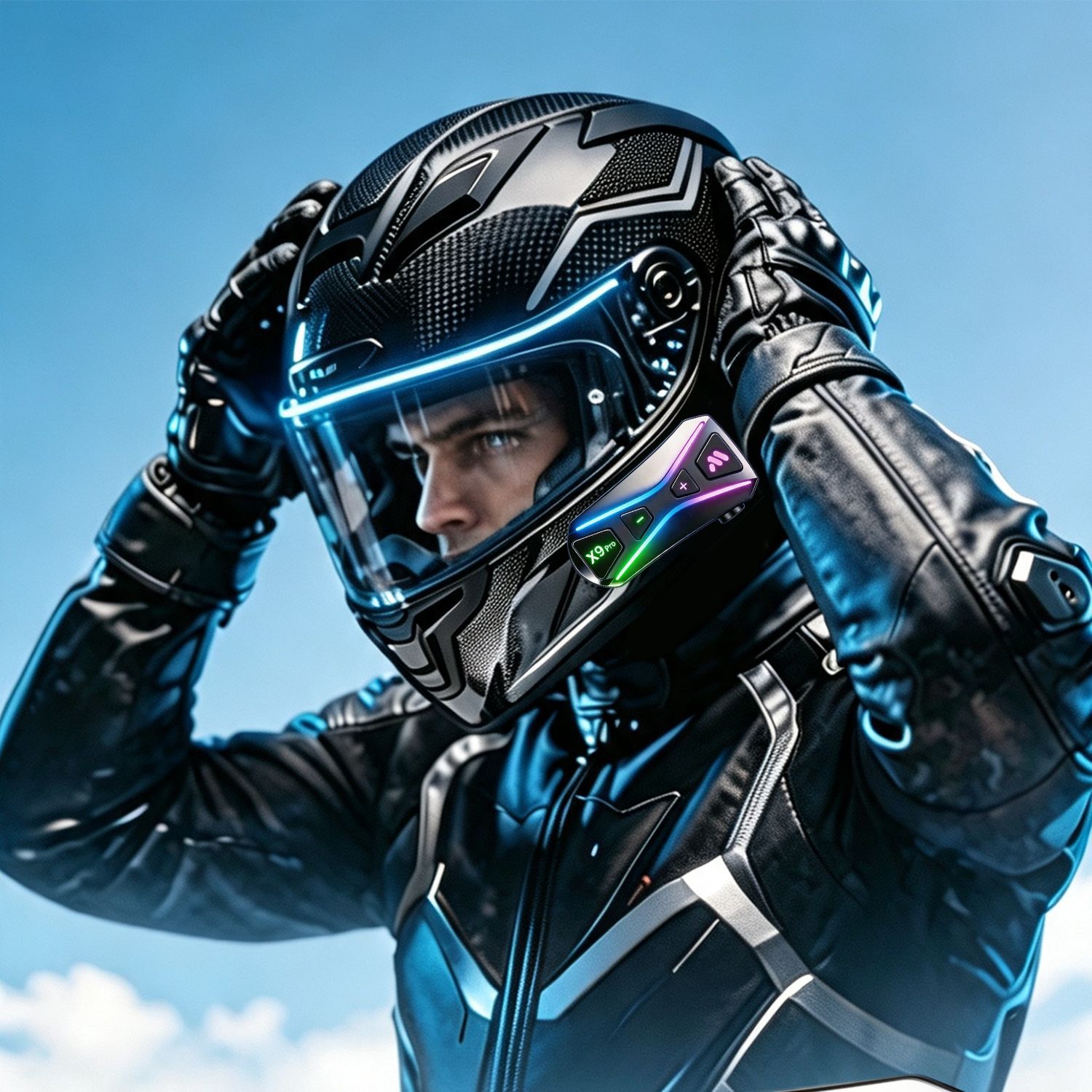 Cross-border x9pro motorcycle helmet full-face helmet with Bluetooth headset, waterproof, long-range intercom for multi-person riding, long battery life