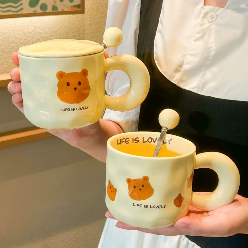 高价值 可爱 熊标杯 男孩 女孩 饮水杯 携带 情侣 经典 杯 咖啡 早餐 杯