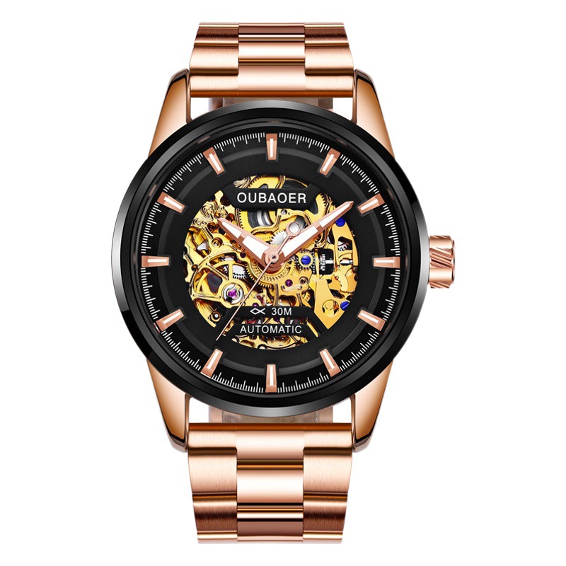 OUBAOER Opel OB2002C hombres reloj mecánico automático industria pesada diseño hueco reloj de acero inoxidable