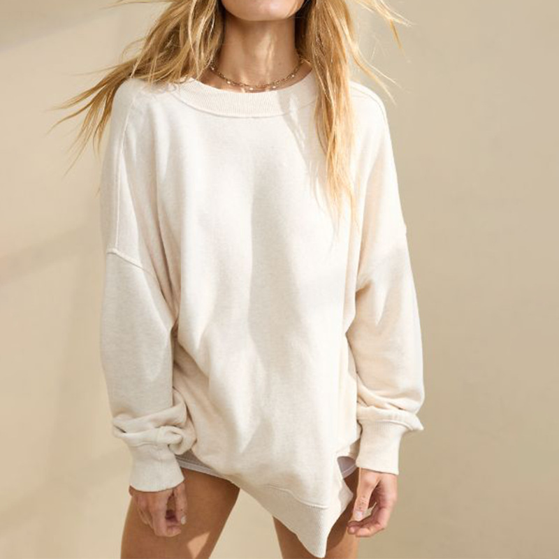 spring knitted sweater with a round collar