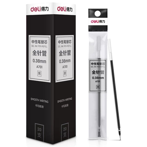 Deli A701 Gel Pen Refill Student 0.38mm Needle Tip Signature Black Pen Refill Replacement Wholesale
