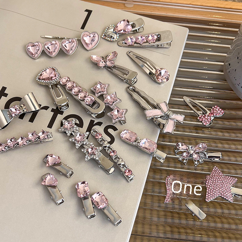 Reparto rosa ~ Atmosfera moda coreana rosa amore strass frangia laterale clip dolce ragazza cool forcina in metallo_voghion.com