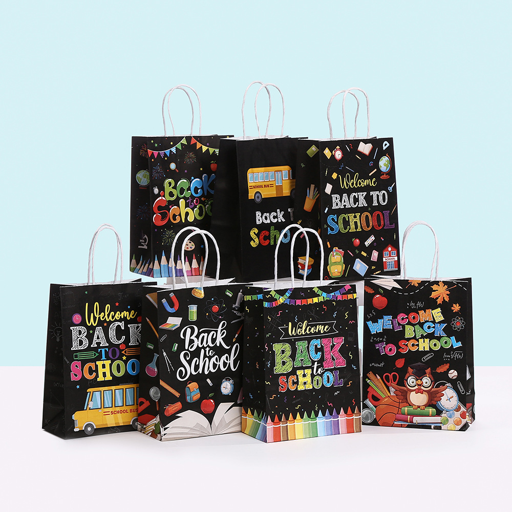 开学季礼品袋印花文字购物袋牛皮纸包装袋批发派对礼物纸袋手提袋