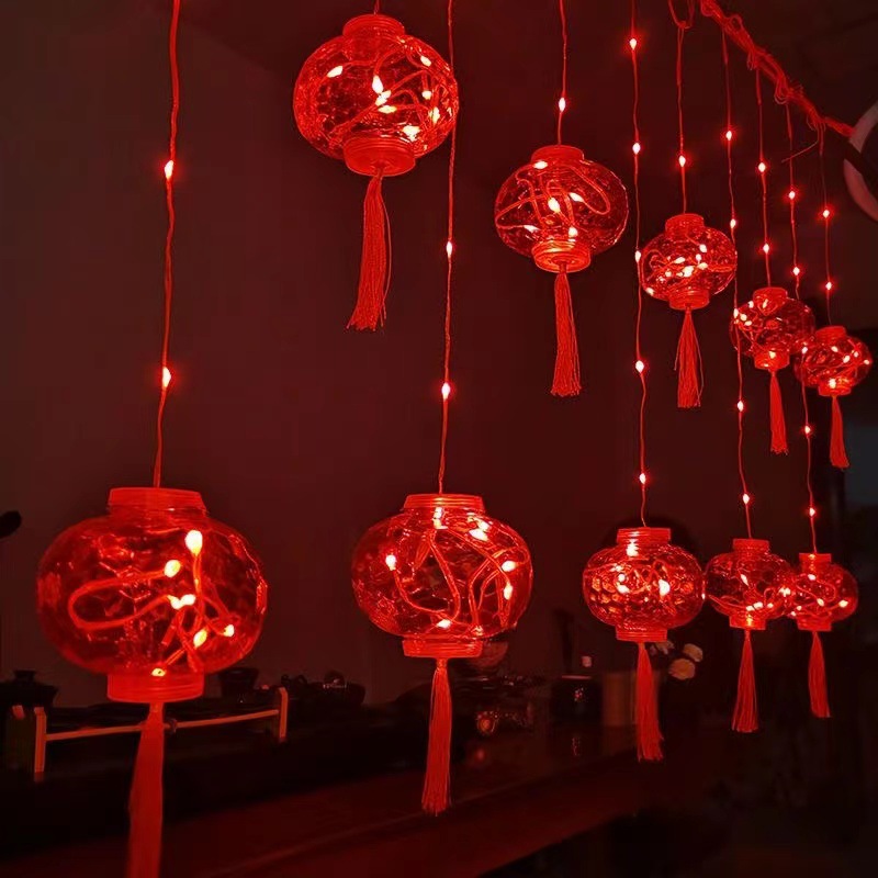 Luces de cadena Año Nuevo luces decorativas Piscis luces de colores Festival de Primavera 2024 fu carácter nuevo Fuwa Año Nuevo cortina pequeña linterna roja
