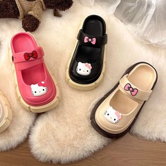 可愛卡通包頭踩屎感拖鞋女夏季2024新款厚底洞洞鞋防滑外穿涼拖鞋