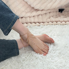 歐美沙灘氣質水晶多層流蘇腳鏈COS腳飾性感連指金屬腳踝鏈腳背鏈