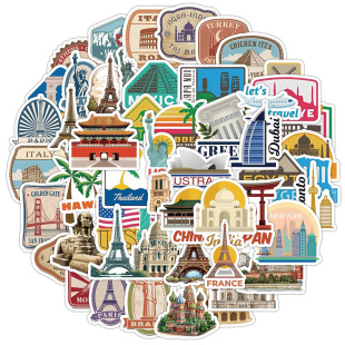 50 Travel Graffiti Stickers for Cars, Mobile Phones, Computers, Guitar Decoration Stickers, Notebook Waterproof Handbook Stickers Wholesale