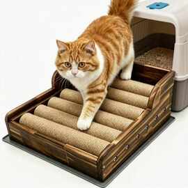 跨境木质猫砂盆控砂台控砂踏板控砂猫抓板放外溅磨爪脚踏猫抓板