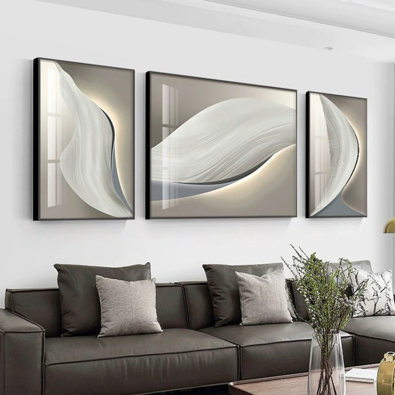 Украшение гостиной, простая триптиховая роспись, абстрактная подвесная картина на фоне дивана, настенная подвесная картина с перьями 70200