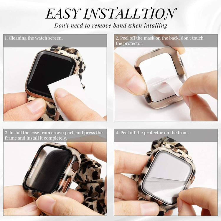 Suitable for iwatchSE leopard print s10 case Apple watch 56th generation pc full shell film cow protective case strap