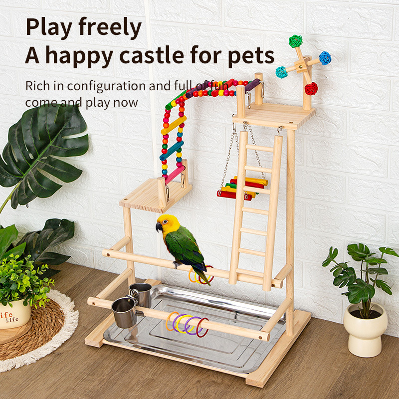 Bird Stand Solid Wood Training Pepper Wood Shelf Playground Platform Hand-Raised Bird Floor Stand Bird Supplies Parrot Stand