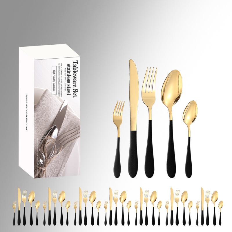 1012 cinco piezas principales caja simple cuchillo de comida occidental, tenedor y traje de cuchara Amazon productos transfronterizos vajilla de acero inoxidable traje de 40 piezas