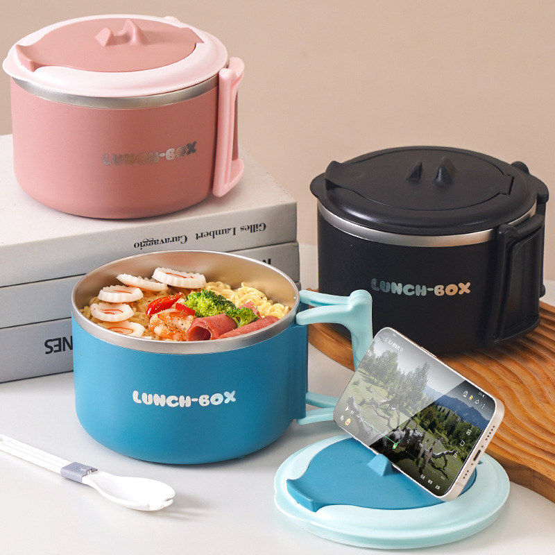 Zheng 316 Stainless Steel Insulated Bowl for Office Workers, Lightweight Foldable Handle Instant Noodle Bowl, Student Canteen Lunch Box