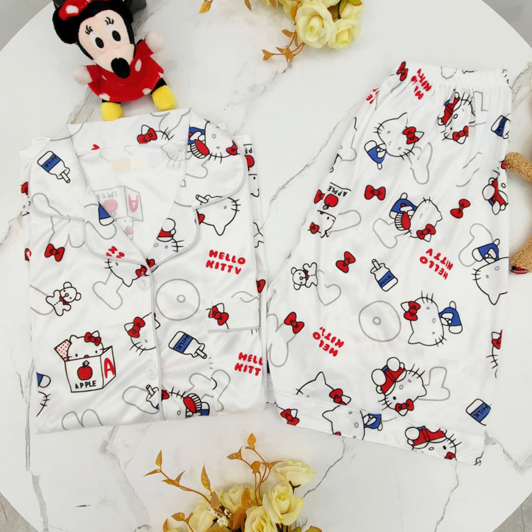Summer Southeast Asia Pajamas Women's Short-sleeved Shorts Cartoon Cute Milk Silk Cardigan New Suit Home Clothes Thai