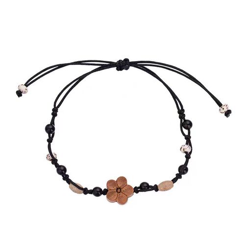 New Chinese-style retro wooden carved small peach blossom bracelet, women's peach wood braided cord, niche design, versatile national trend jewelry