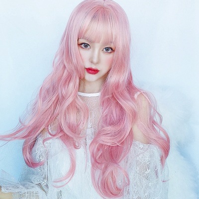 Long Wavy Synthetic Wig With Airy Bangs Natural Realistic Style_voghion.com