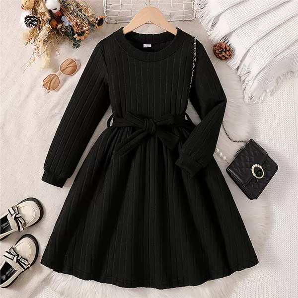 女童连衣裙中大童韩版春秋洋气裙子儿童时尚毛衣裙针织裙童装