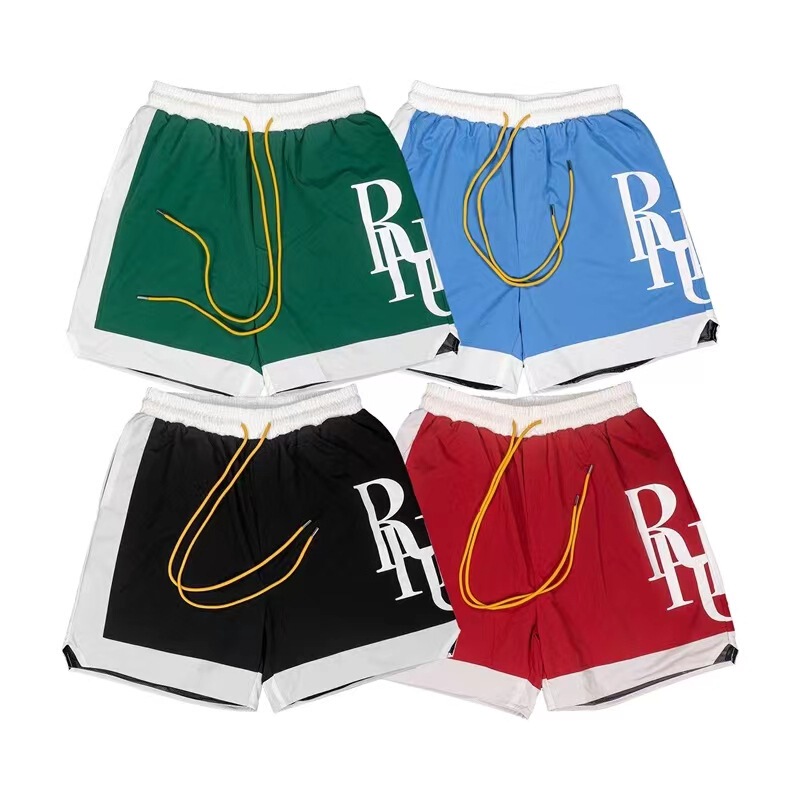 Cross-border European and American fashion brand RHUDE micro-label letter color matching sports casual shorts men's and women's high street elastic beach pants