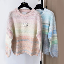 深圳南油女装小香家新款圆领加厚长袖针织衫渐变色清纯套头毛衣