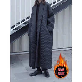 菱格长款棉服外套女冬装欧货冬天宽松大码棉衣棉袄禅修