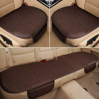 single-piece seat cushion, car rear | Seat cushion, seat cover - leather-style-coffee-color-three-piece-set