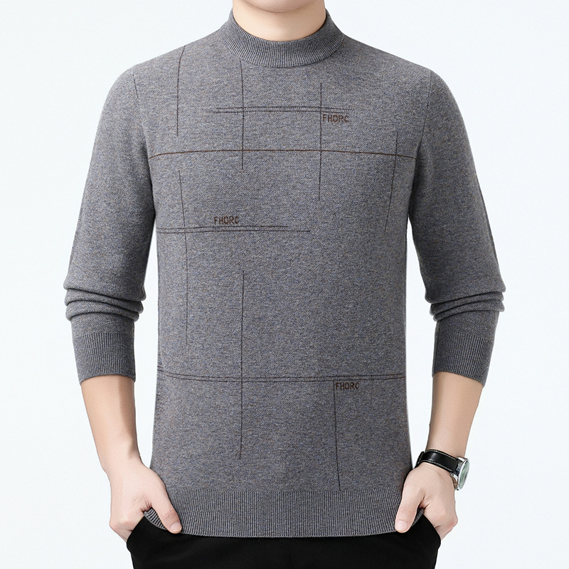 鄂尔多市产男士100%羊绒衫休闲百搭半高领中年男装加厚保暖针织衫