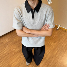 假两件polo领短袖男感痞帅翻领衬衫t恤夏季cleanfit正肩休闲半袖