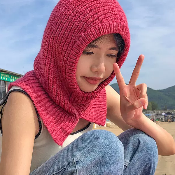 2023 new hat scarf integrated knitted hat balaclava knitted hat warm hat scarf wool hat