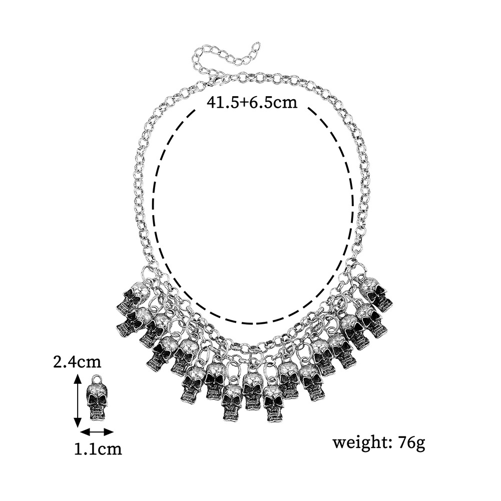 2021 New Exaggerated Hip Hop Halloween Metallic Retro Skull Double Short Necklace
