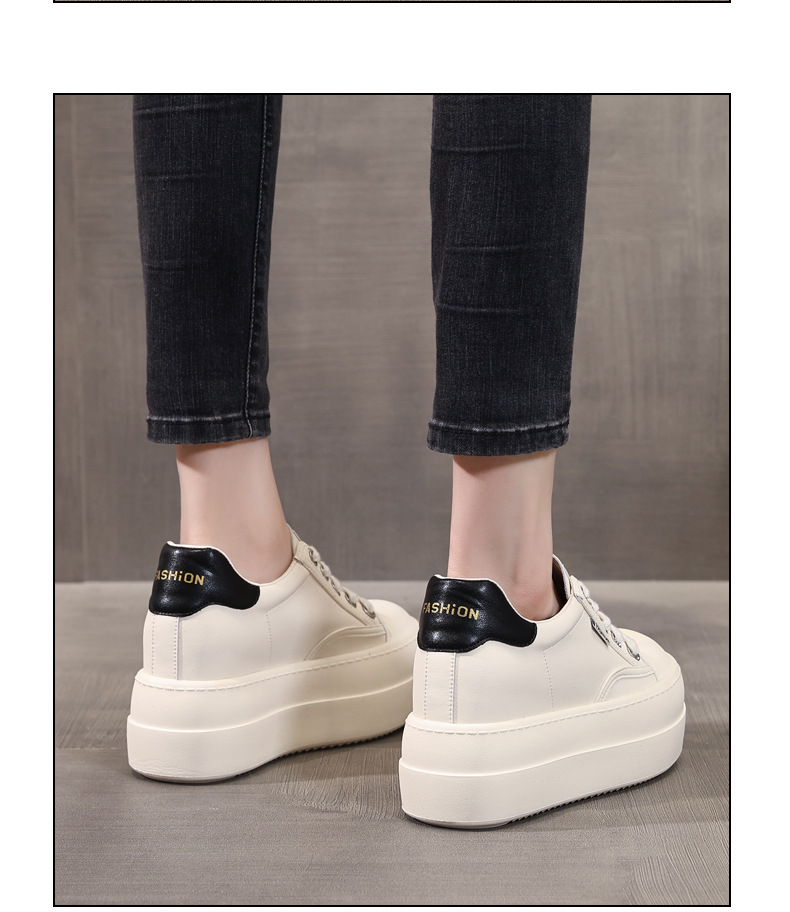 Giày sneaker nữ đế dày tăng chiều cao, phong cách trượt ván, đế mềm — Màu đen be chi tiết 13