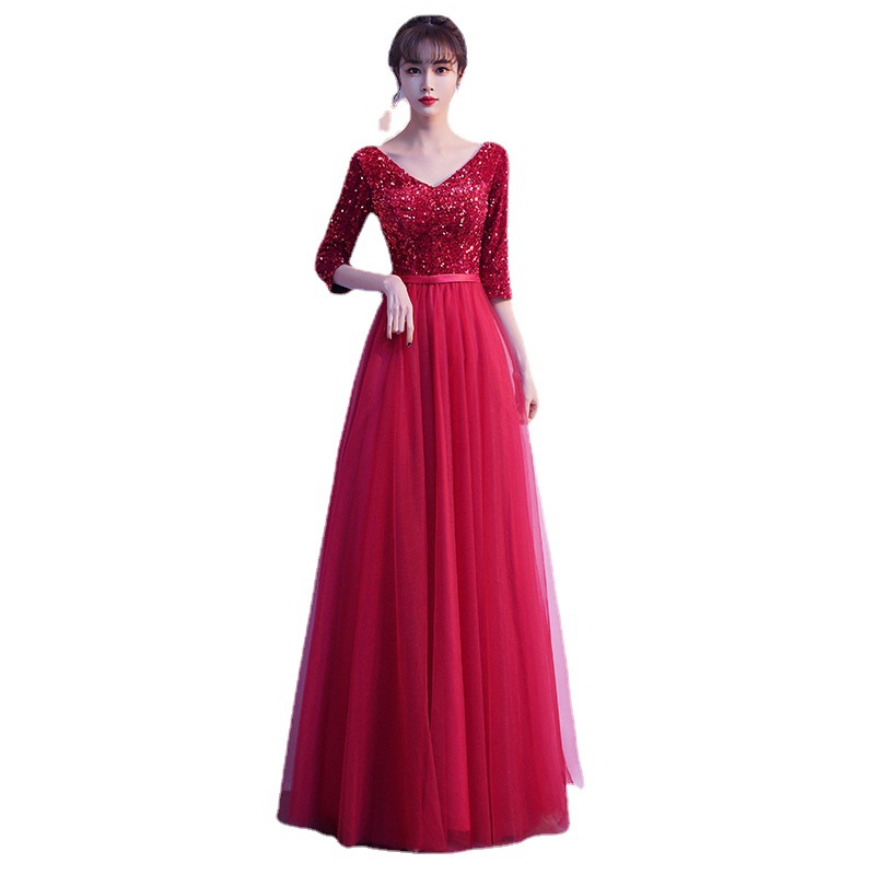 Traje de coro adulto 2024 nuevo vestido de malla adelgazante largo escenario anfitrión coro vestido
