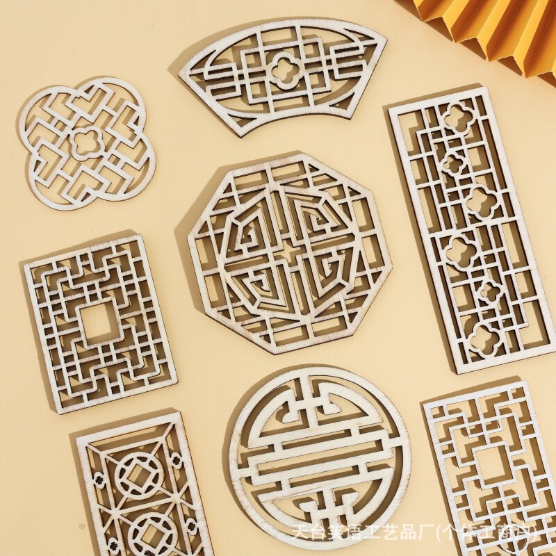 New Chinese-Style Cake Decorations with Hollow Wooden Pieces, Wooden Screen Inserts, One-Year-Old Birthday Coasters, and Bowl Mats New Chinese-Style Cake Decorations with Hollow Wooden Pieces, Wooden Screen Inserts, One-Year-Old Birthday Coasters, and Bowl Mats