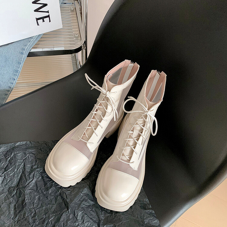 Boot Martin đục lỗ da thật đế dày thoáng khí mùa hè cho nữ — Màu đen, Màu trắng be chi tiết 15