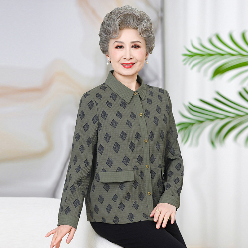 老年人秋装女外套奶奶春秋薄款上衣老太太老人衣服中老年妈妈衬衫